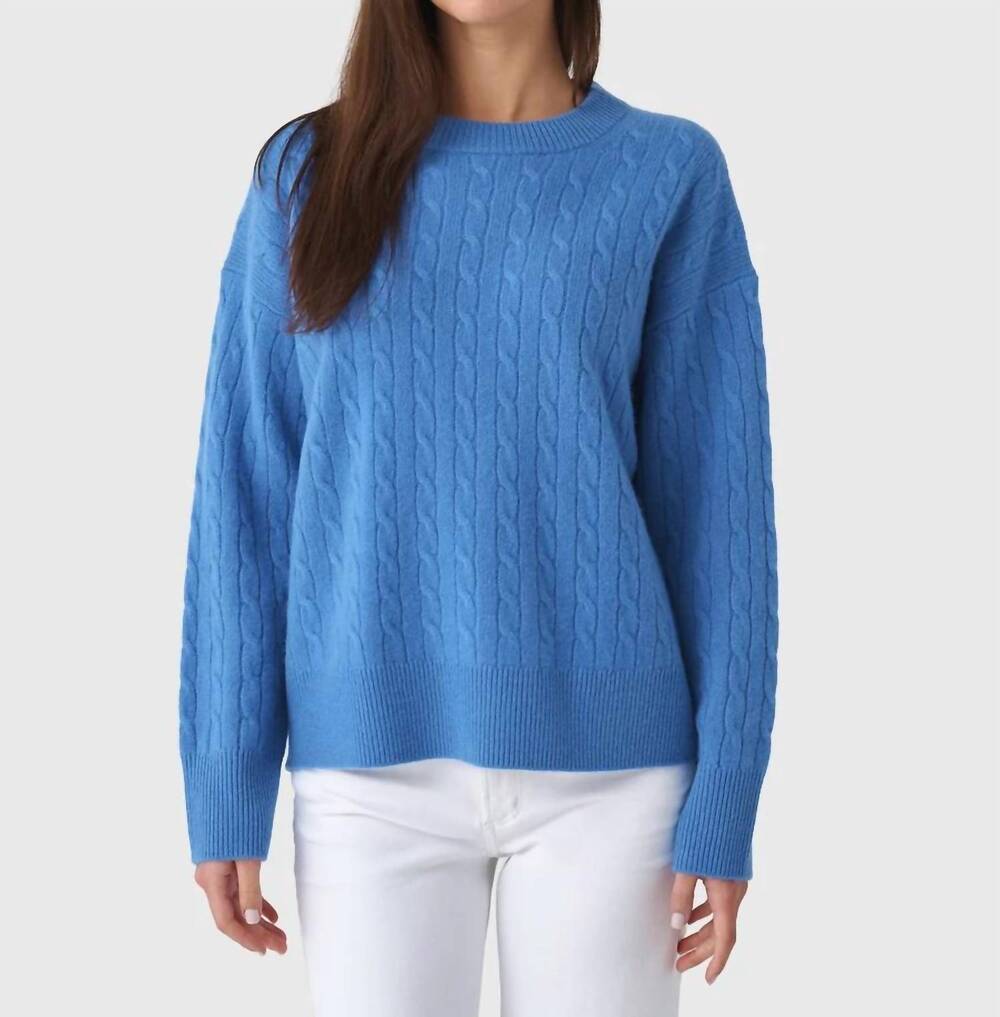 NEW ALEX MILL crewneck cashmere cable sweater in french blue